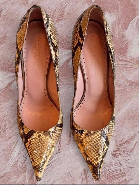 Jason Salstein Shoes - Jason Salstein Snakeskin Pointed Toe Pumps with Rhinestones
